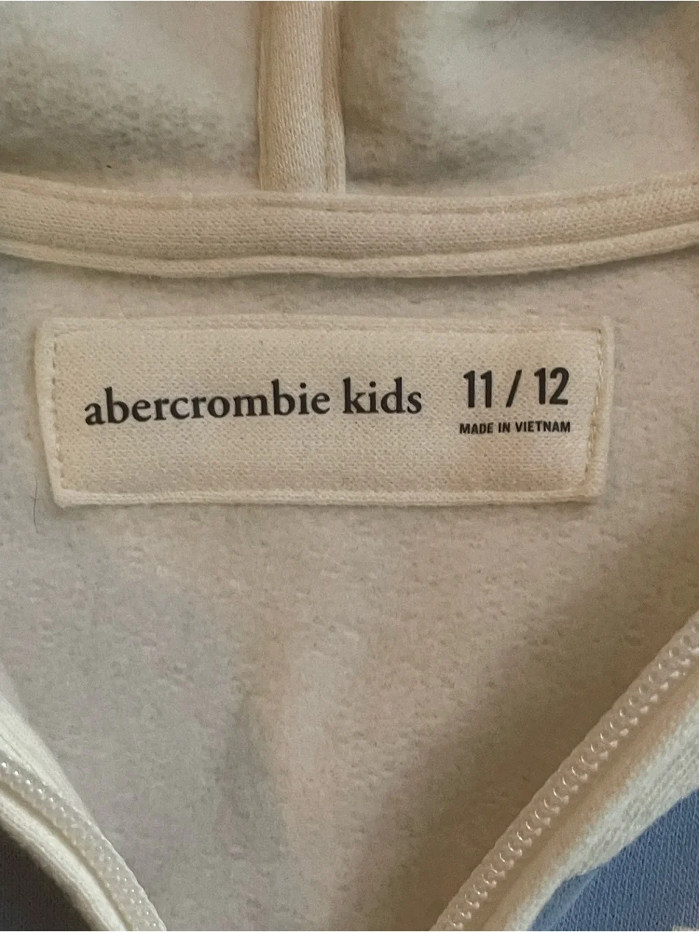 abercrombie kids Cream Zip-Up Hoodie with Blue '92' Graphic and Butterfly